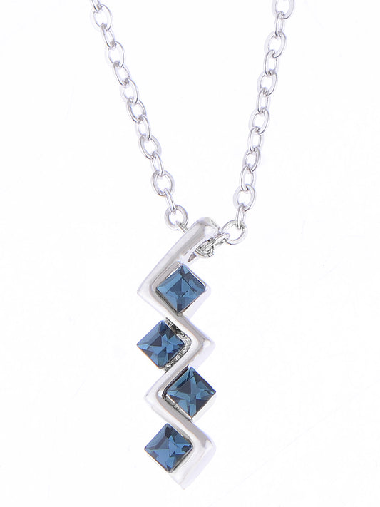 Swarovski Crystal Classic Square Blue Silver Zigzag Pendant Necklace