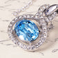 Swarovski Crystal Antique Ocean Blue Topaz Frozen Teardrop Dangling Gem Silver Pendant Necklace