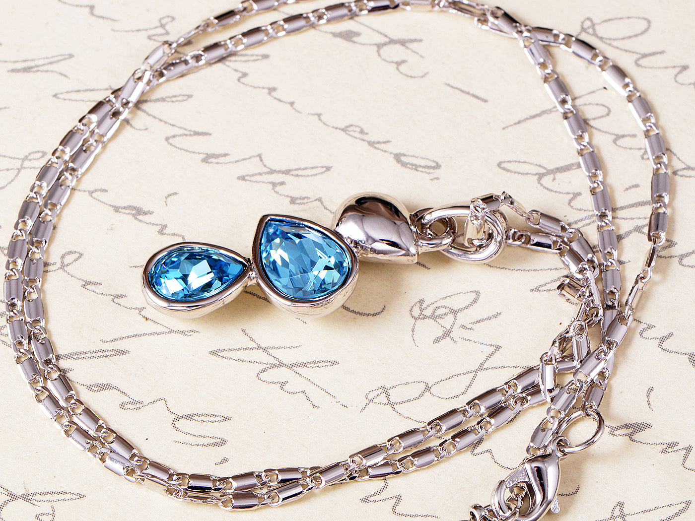 Swarovski Crystal Aquamarine Sky Blue Teardrop Water Bridesmaid March Births Necklace
