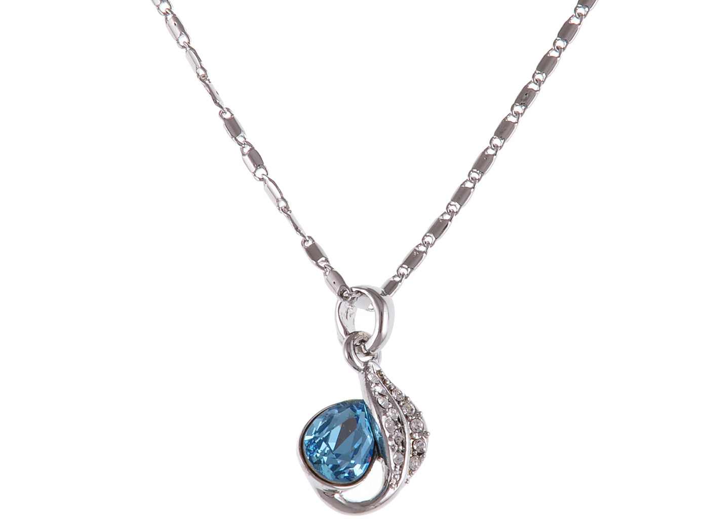 Swarovski Crystal Elements Light Sapphire Teardrop Leaf Charm Pendant Necklace