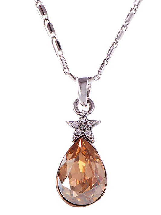 Swarovski Crystal Element Topaz Teardrop Sea Star Studded Pendant Necklace