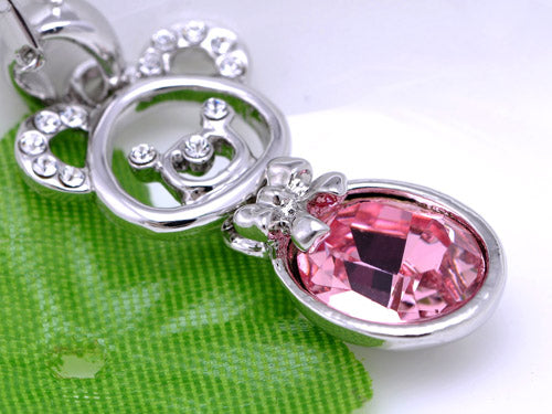 Swarovski Crystal Element Rose Pink Birth Teddy Bear Pendant Necklace
