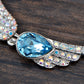 Swarovski Crystal Element Aurora Borealis Aqua Teardrop Angel Wing Necklace