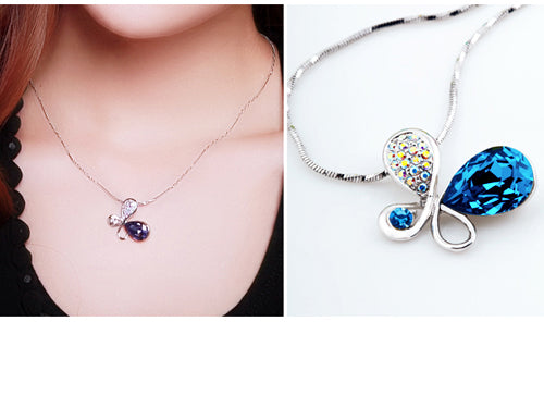 Swarovski Crystal Element Sapphire Ab Ss Abstract Butterfly Pendant Necklace