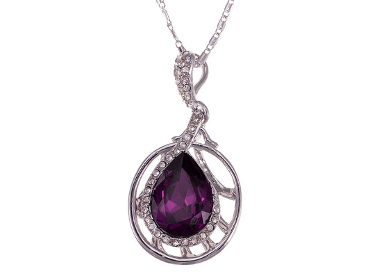 Swarovski Crystal Element Amethyst Teardrop Circle Abstract Web Pendant Necklace