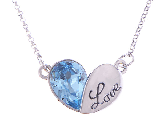 Swarovski Crystal Element Aquamarine Ss Love Script Half A Heart Necklace