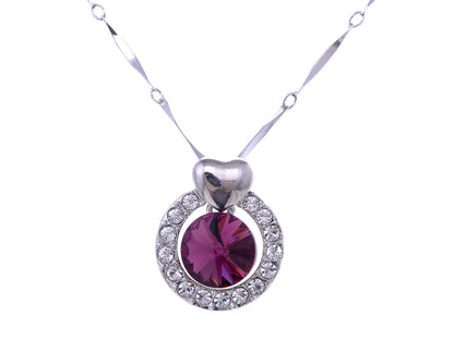 Swarovski Crystal Element Amethyst Round Heart Accent Pendant Necklace