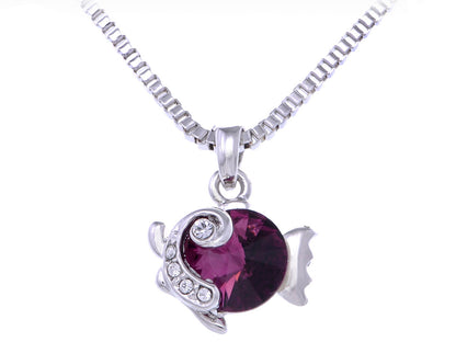 Swarovski Crystal Element Amethyst Round Under Sea Fish Pendant Necklace