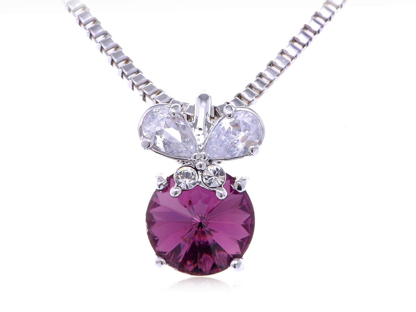 Swarovski Crystal Element Amethyst Round Butterfly Accent Pendant Necklace
