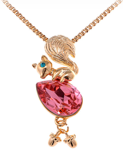 Swarovski Crystal Pink Gems Squirrel Acorn Pendant Necklace