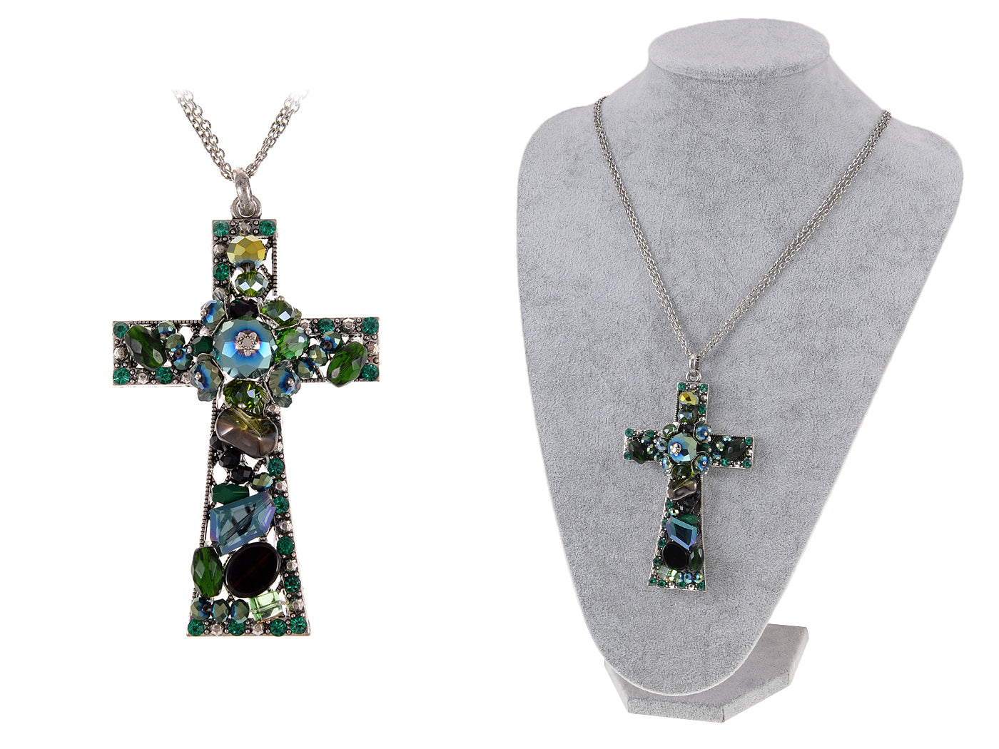 Emerald Holy Cross Elegance Eternity Cluster Magic Chain Necklace