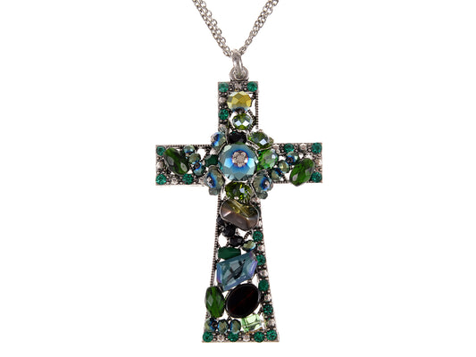 Emerald Holy Cross Elegance Eternity Cluster Magic Chain Necklace