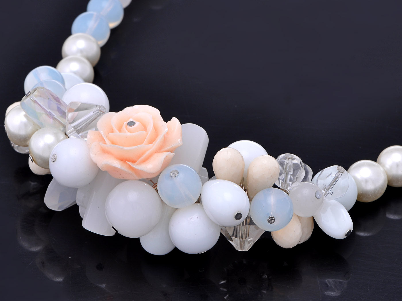 Cream White Rose Cluster Beads Eternal Love Milky Choker Necklace