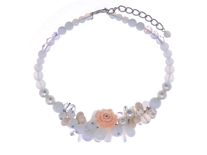 Cream White Rose Cluster Beads Eternal Love Milky Choker Necklace