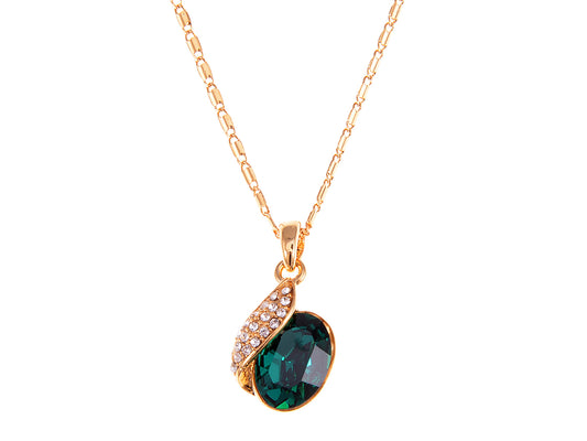 Swarovski Crystal Emerald Elements Leaf Dangling Chain Necklace