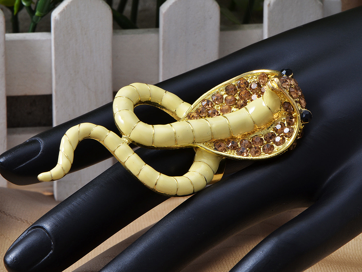 Egyptian Painted Enamel Striking Cobra Snake Ring