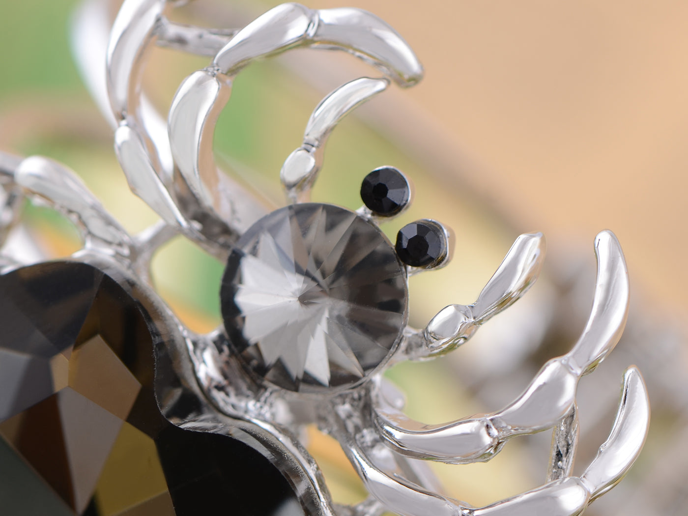 Silver Black Gems Halloween Spider Tarantula Cuff Bracelet