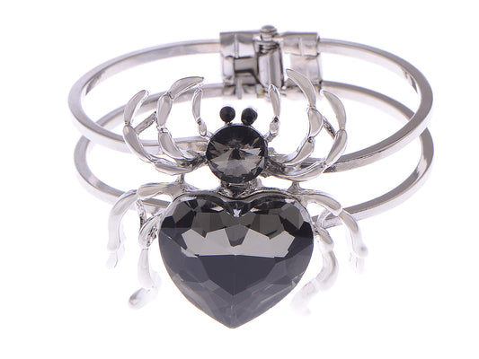 Silver Black Gems Halloween Spider Tarantula Cuff Bracelet