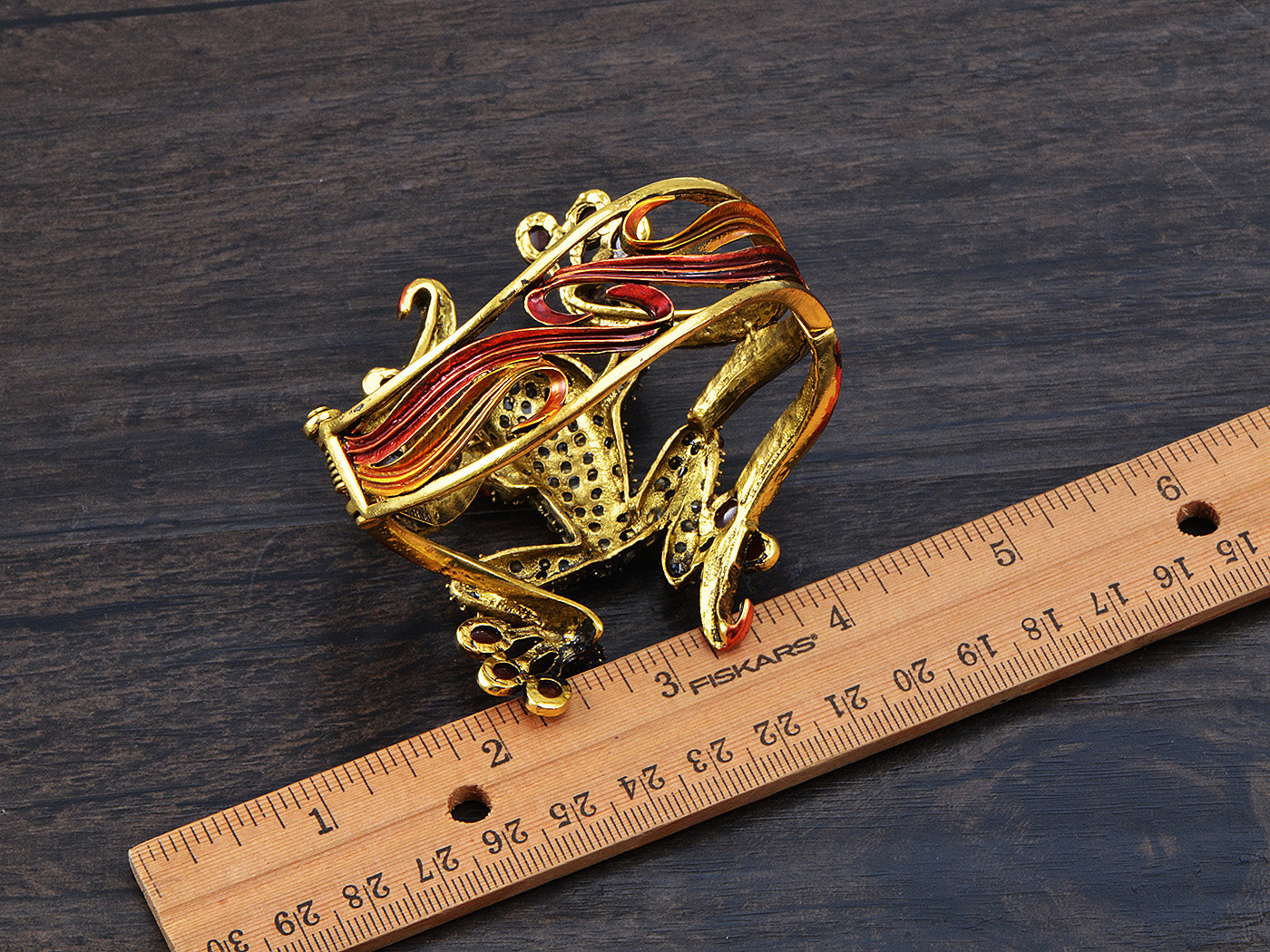 Antique Topaz Colored Cutout Frog Bangle Bracelet