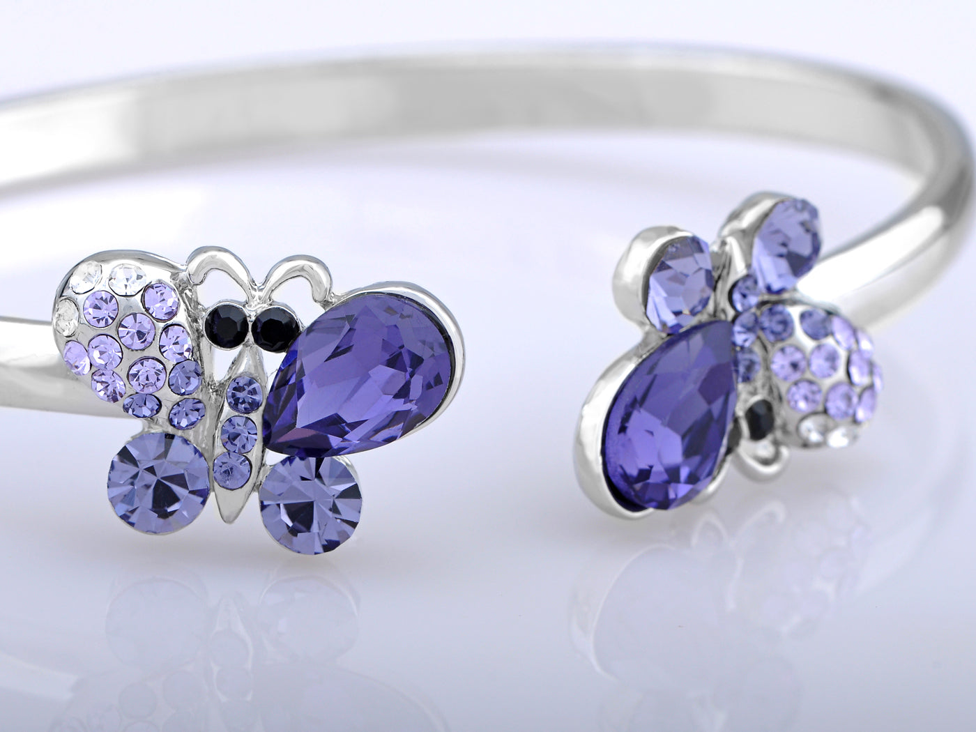 Swarovski Crystal Twin Gemini Ombre Lilac Purple Lavender Color Butterfly Spring Bangle Cuff Bracelet