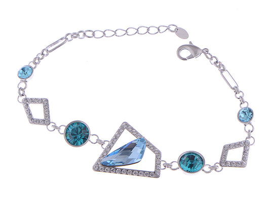 Swarovski Crystal Teal Geometric Abstract Diamond Shape Element Bracelet Bangle