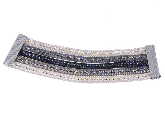 Five Strand Beaded Magnetic Clasp Mesh Monochrome Bracelet