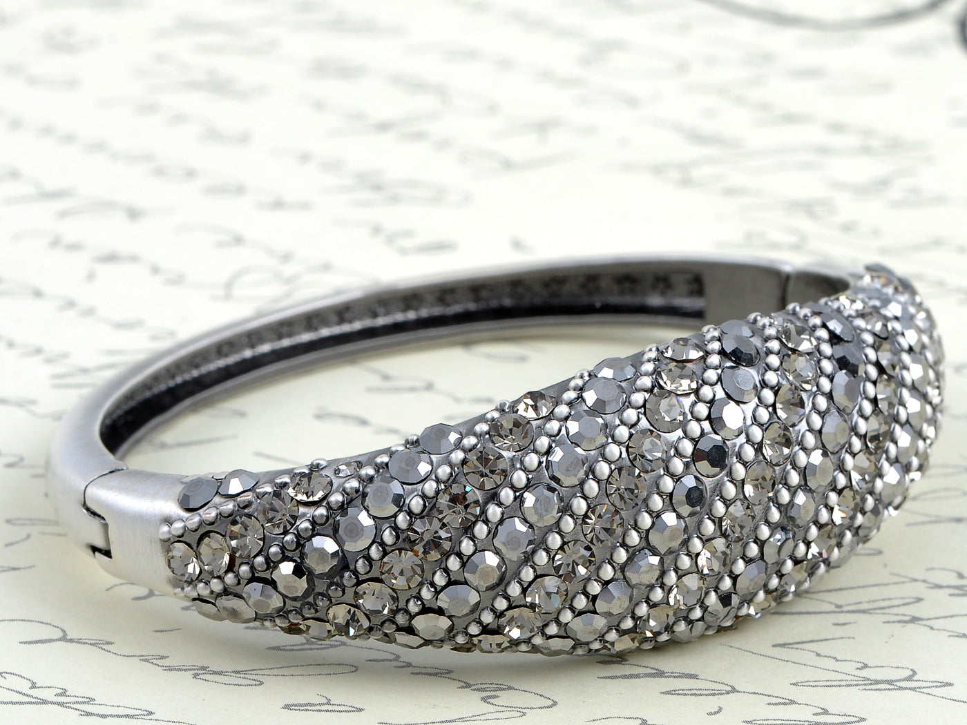 Swarovski Crystal Grey Jet Hematite Round Circle Cuff Bracelet