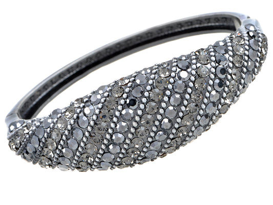 Swarovski Crystal Grey Jet Hematite Round Circle Cuff Bracelet