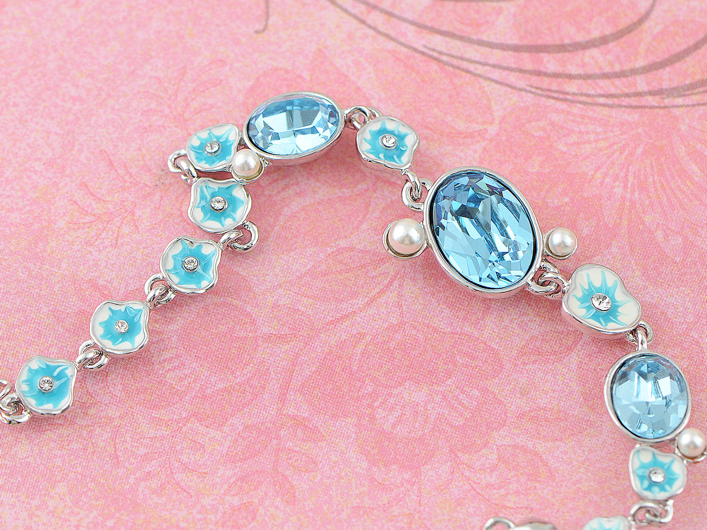 Swarovski Crystal Silver Blue Geometric Pearl Bracelet