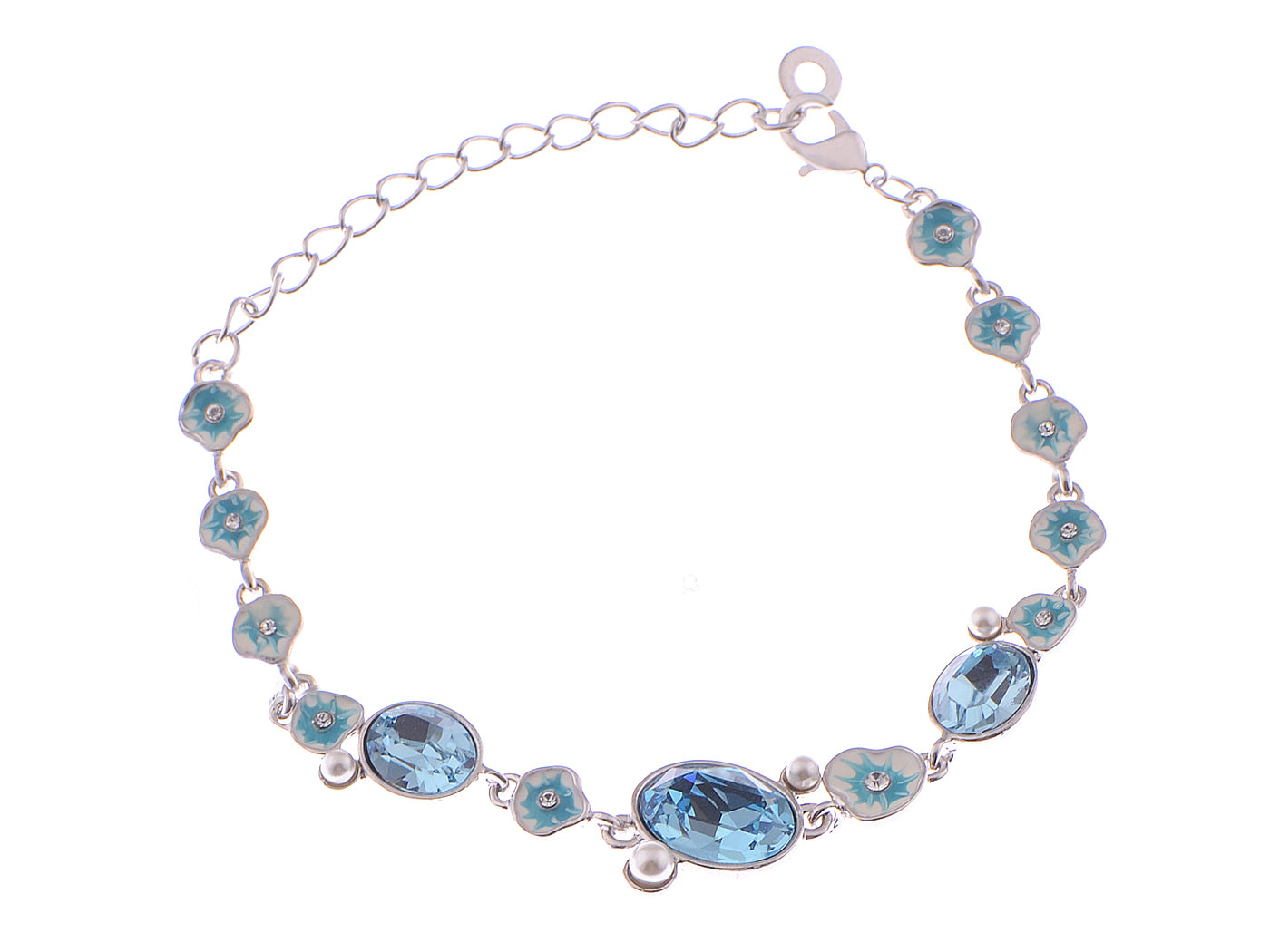 Swarovski Crystal Silver Blue Geometric Pearl Bracelet