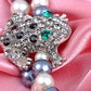 Two Row Pearl Sparkle Cluster Frog Clasp Bracelet