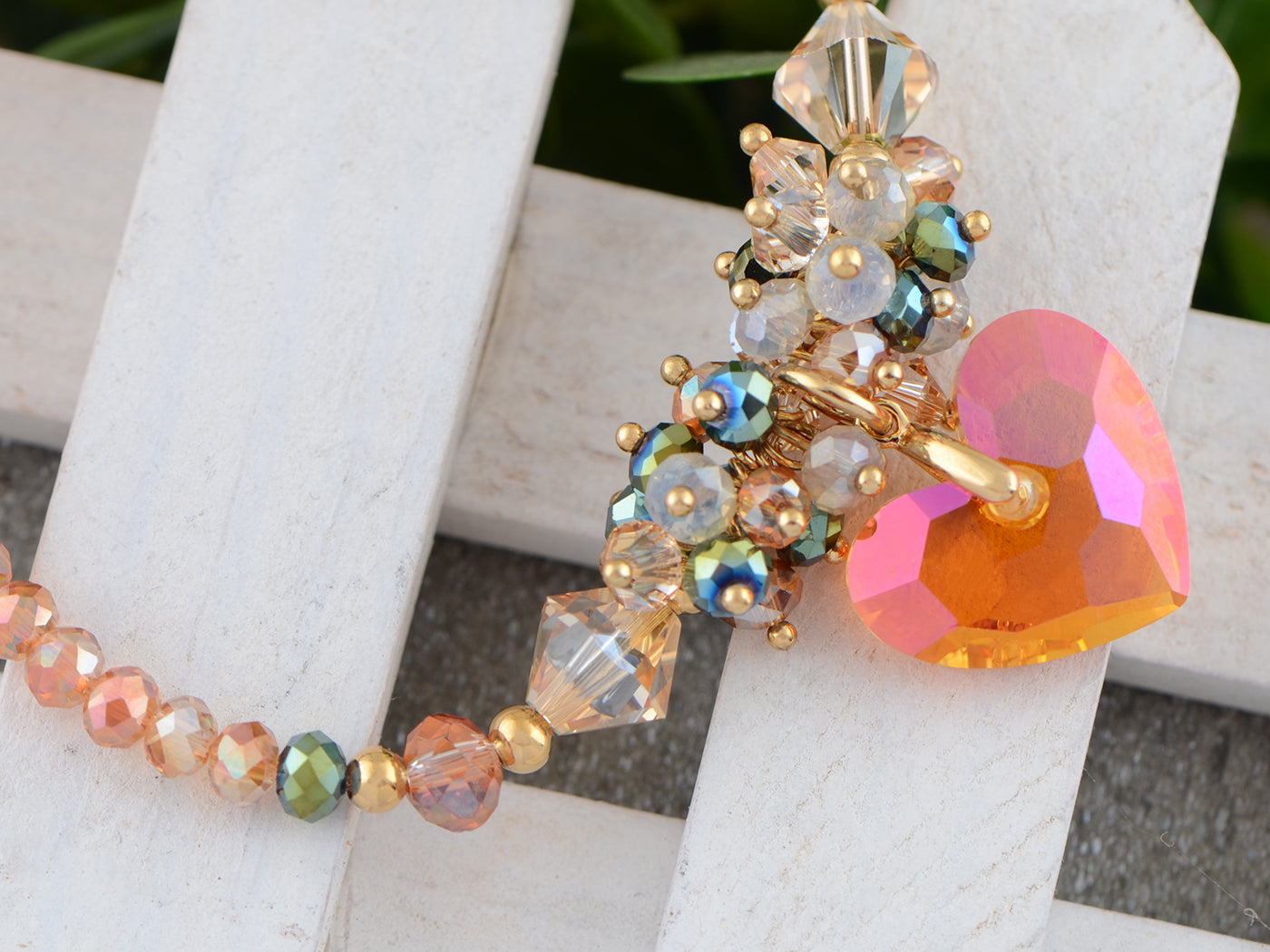 Swarovski Crystal Baroque Multi Beads Topaz Colored Lucky Heart Forever Charm Wrist Ornament