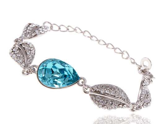 Swarovski Crystal Elements Aquamarine Blue Teardrop Leaves Link Bracelet