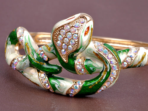 Elements Green Enamel Paint Intertwined Snake Bangle Bracelet