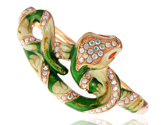 Elements Green Enamel Paint Intertwined Snake Bangle Bracelet