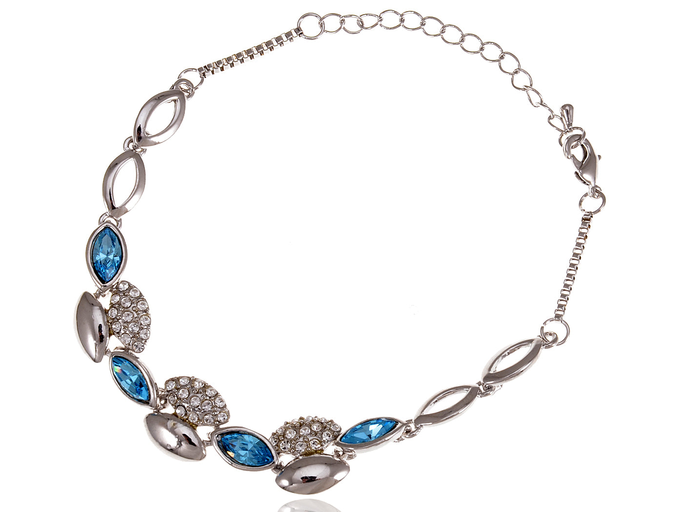 Swarovski Crystal Elements Aquamarine Blue Teardrop Leaves Link Bracelet