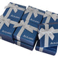 Silver Embossed Brand Blue Matte Cardboard Jewelry Gift Box W Ribbon Bow