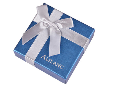 Silver Embossed Brand Blue Matte Cardboard Jewelry Gift Box W Ribbon Bow