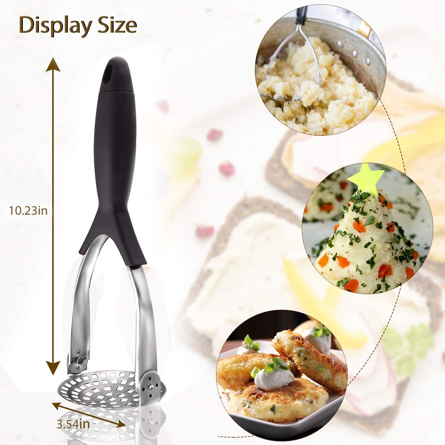 Heavy Duty Potato Masher, Stainless Steel Hand Potato Smasher for Beans, Vegetables, Avocado, Food and Friut