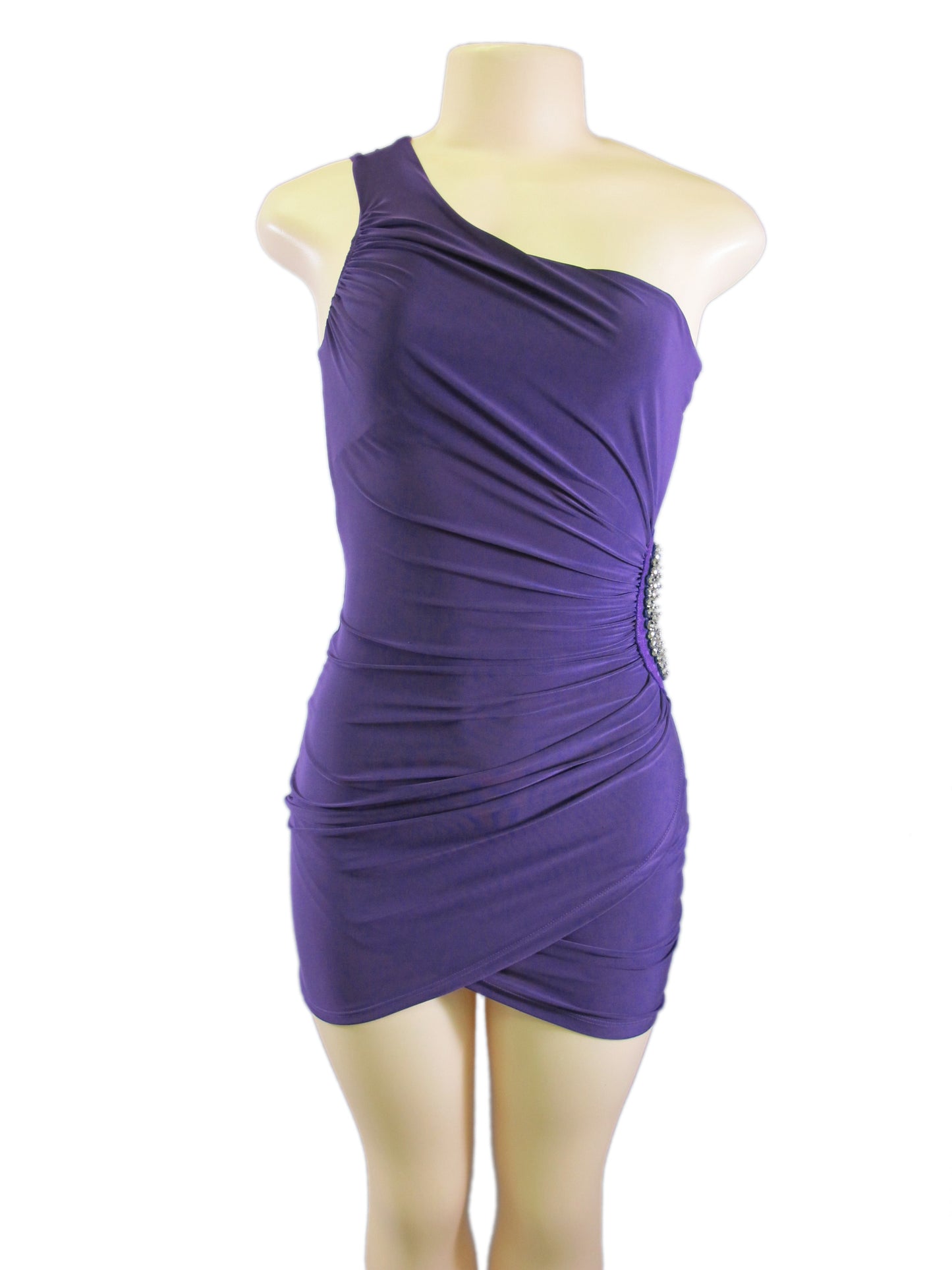 Seductive Purple One Shoulder Circle Beaded Cut-Out Tulip Bottom Fitted Dress
