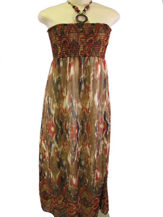 Anna-Kaci Splashed Print Necklace Tribal Sheer Long Maxi Dress