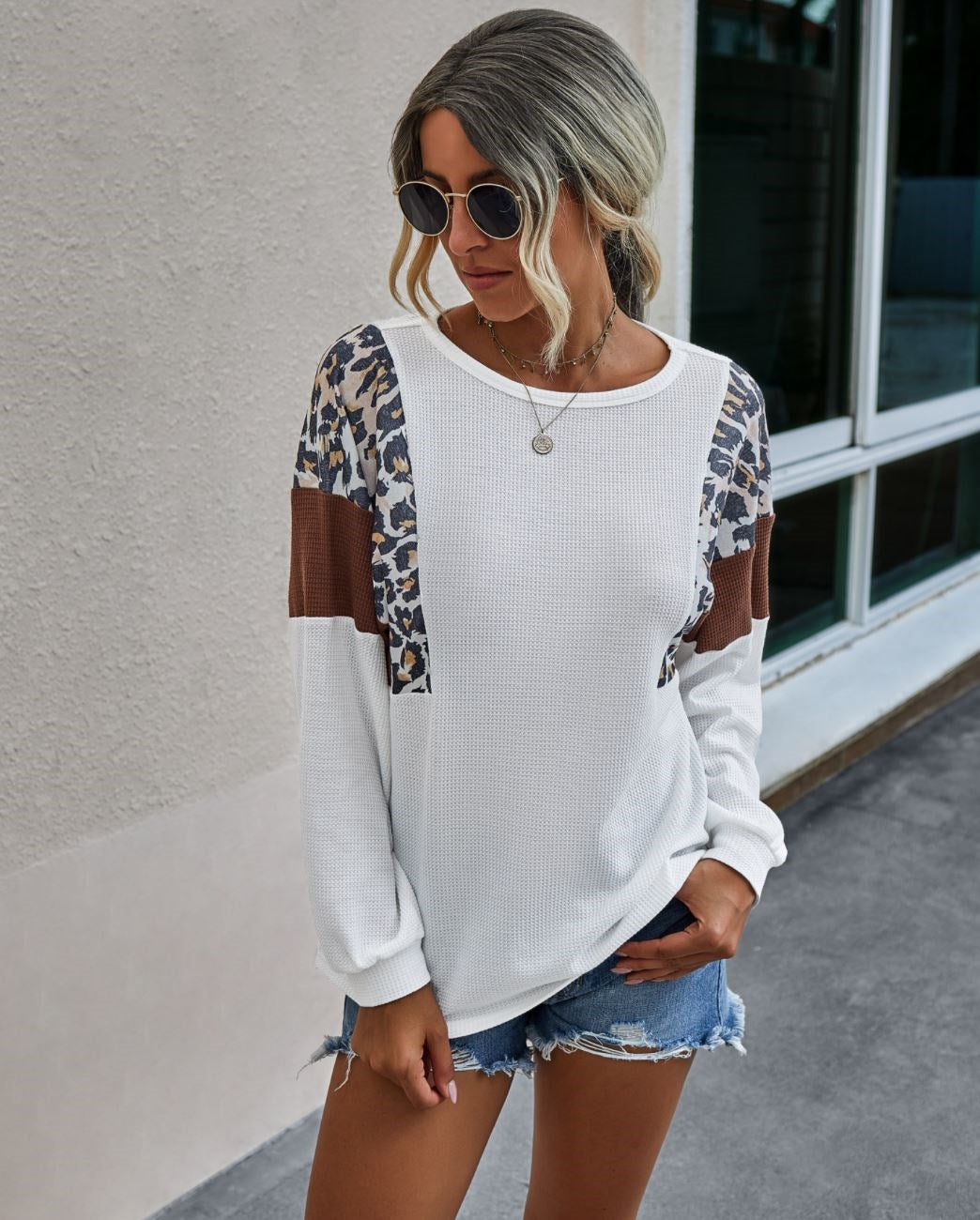Waffle Leopard Tunic Pullover