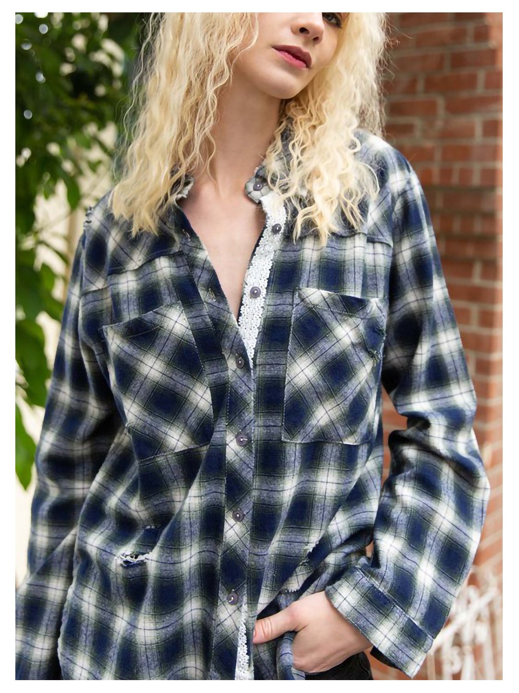 Distressed Button Down Flannel Shirt