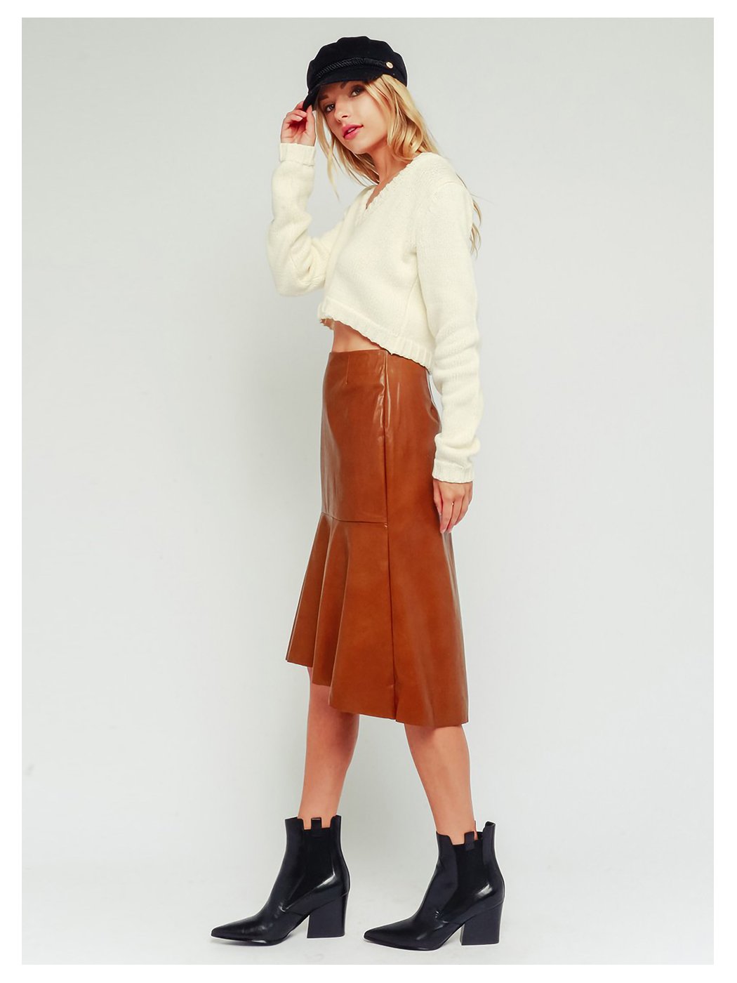 Faux Leather A-line Midi Skirt