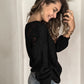 Long Sleeve Knitted Open Front Crochet Button Down Sweater Top