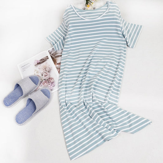 Summer Striped Short Sleeve Pajamas Dress