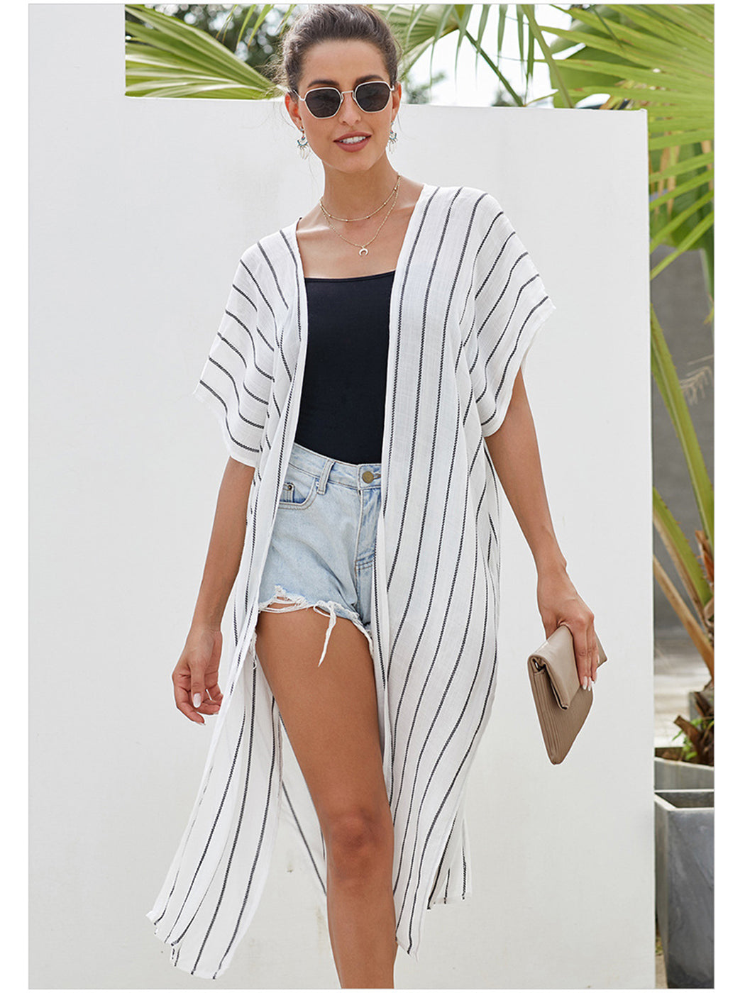 Beach Stripe Short Sleeve Kimono