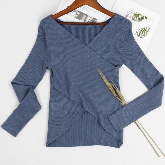 V-Neck Long Sleeve Slim Sweater Top