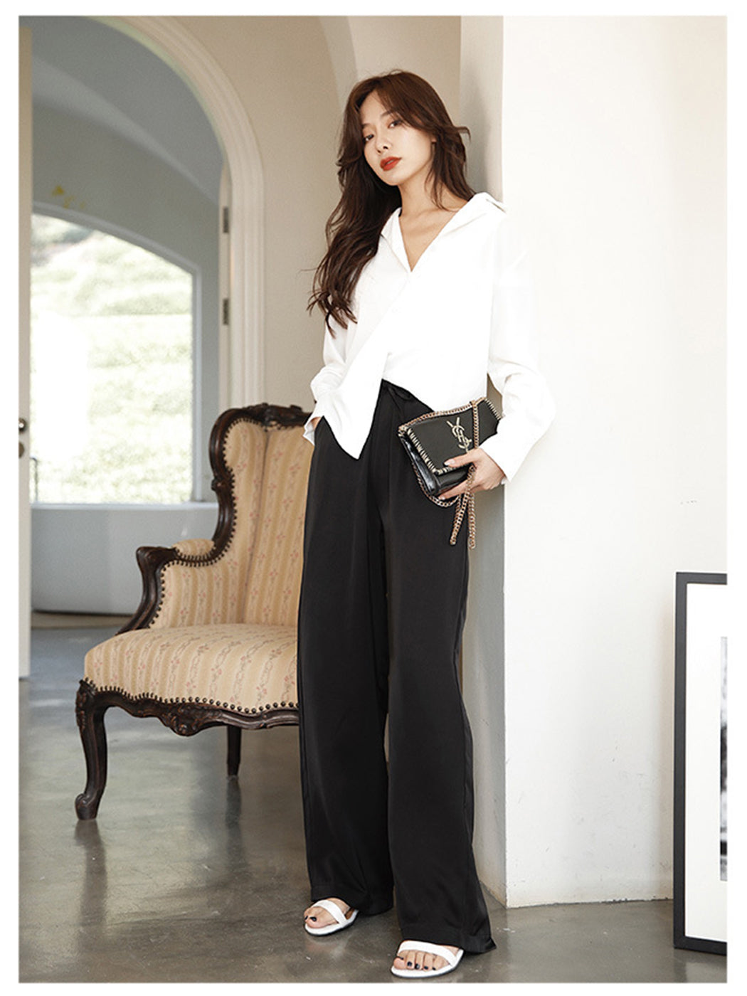 High Waist Casual Wide Leg Drape Pants