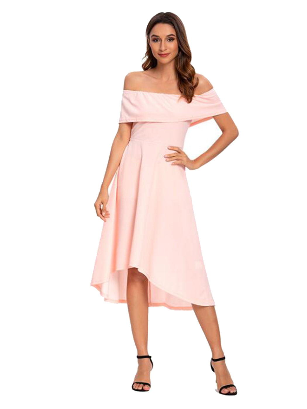 off the shoulder high low skater dress Casual Off Shoulder High Low Tunic Dress